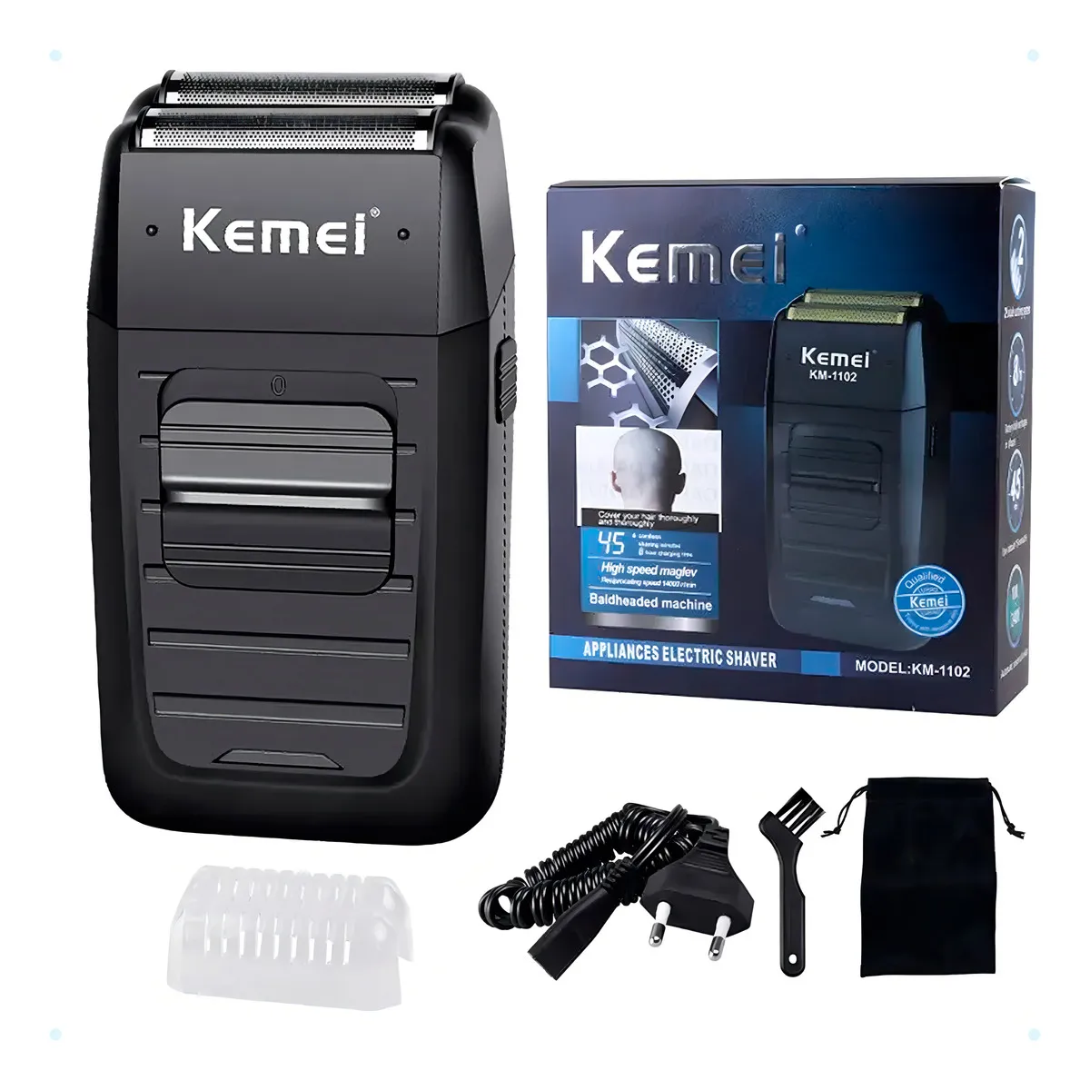 Barbeador Kemei Km-1102 Preto Máquina de Barbear Aço Inoxidável USB