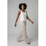 Calça Pantalona Feminina Bege Claro Risca de Giz