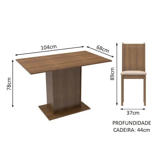 Conjunto Sala de Jantar Lexy Madesa Mesa Tampo de Madeira com 4 Cadeiras - Rustic/Pérola - Marrom