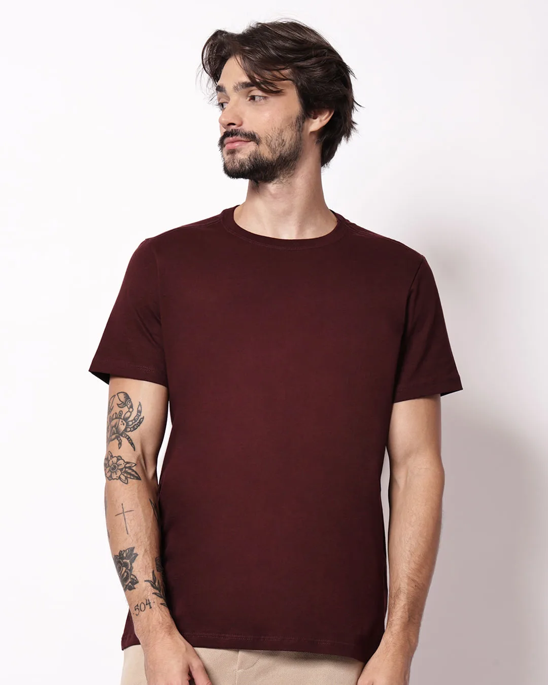Camiseta Masculina Algodão Básica Vinho