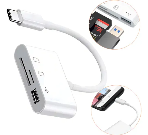 Adaptador USB Tipo C FY 3 em 1 Branco USB 3.0 SD Micro SD 256GB