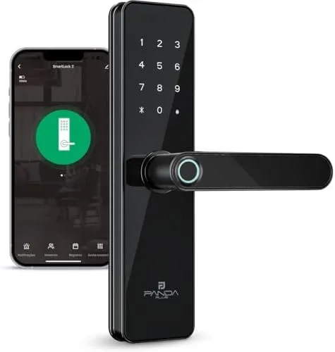 Fechadura Digital Biométrica Wifi Inteligente AMG-F01 Alumínio Preto Mortise 50x50 Teclado Touch Senha Cartão Tag Biometria App Tuya PandaPlus Alexa Google Assistente Residencial Comercial