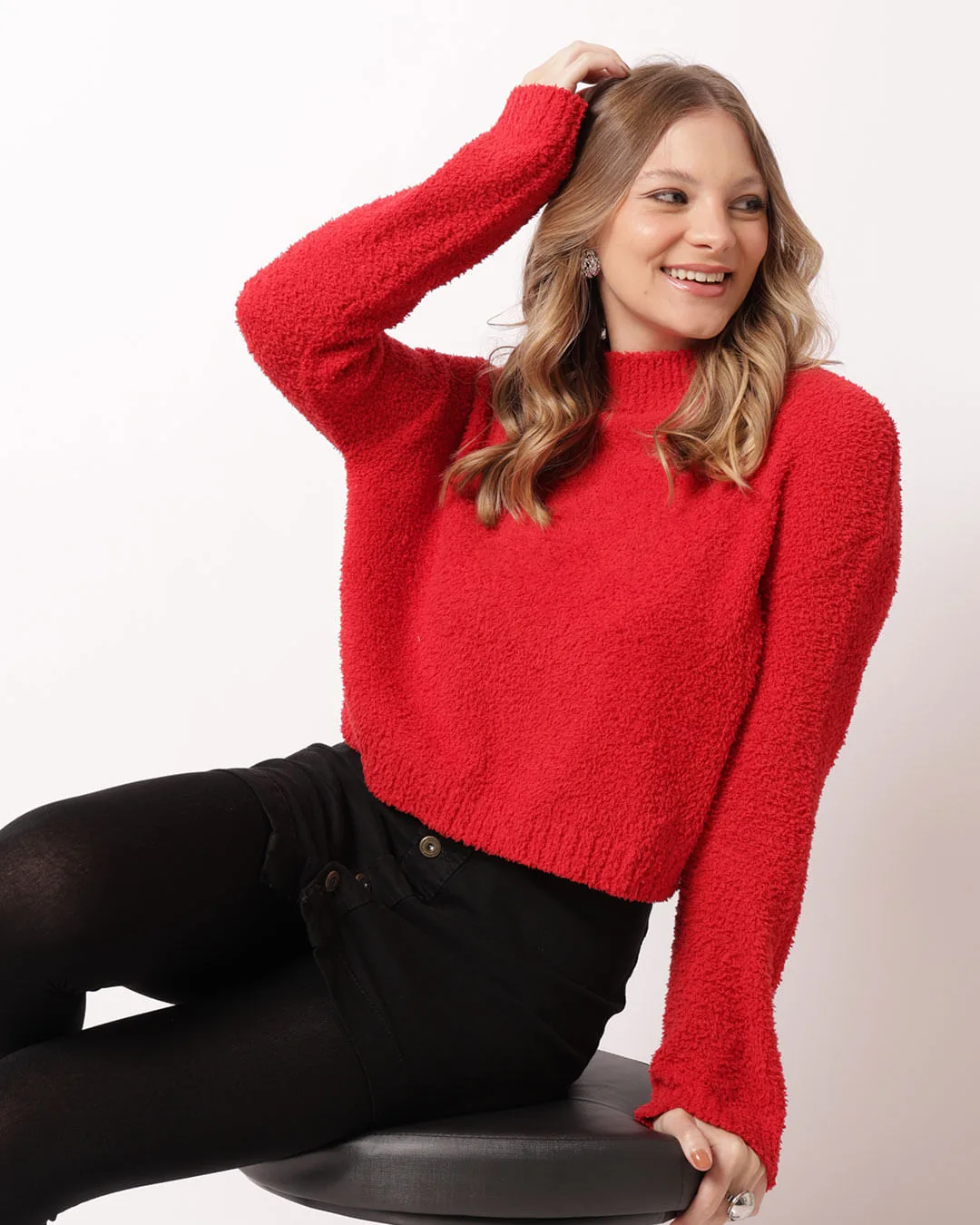 Suéter Feminino Tricô Chenille Vermelho
