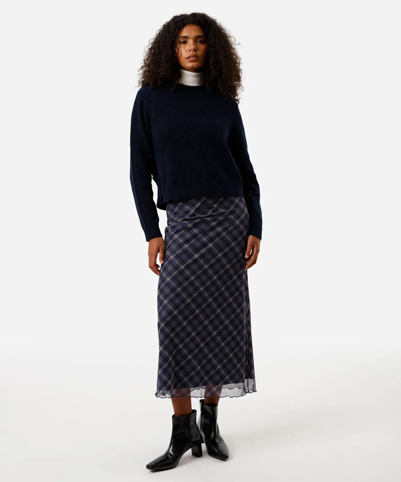 saia midi feminina de tule xadrez azul