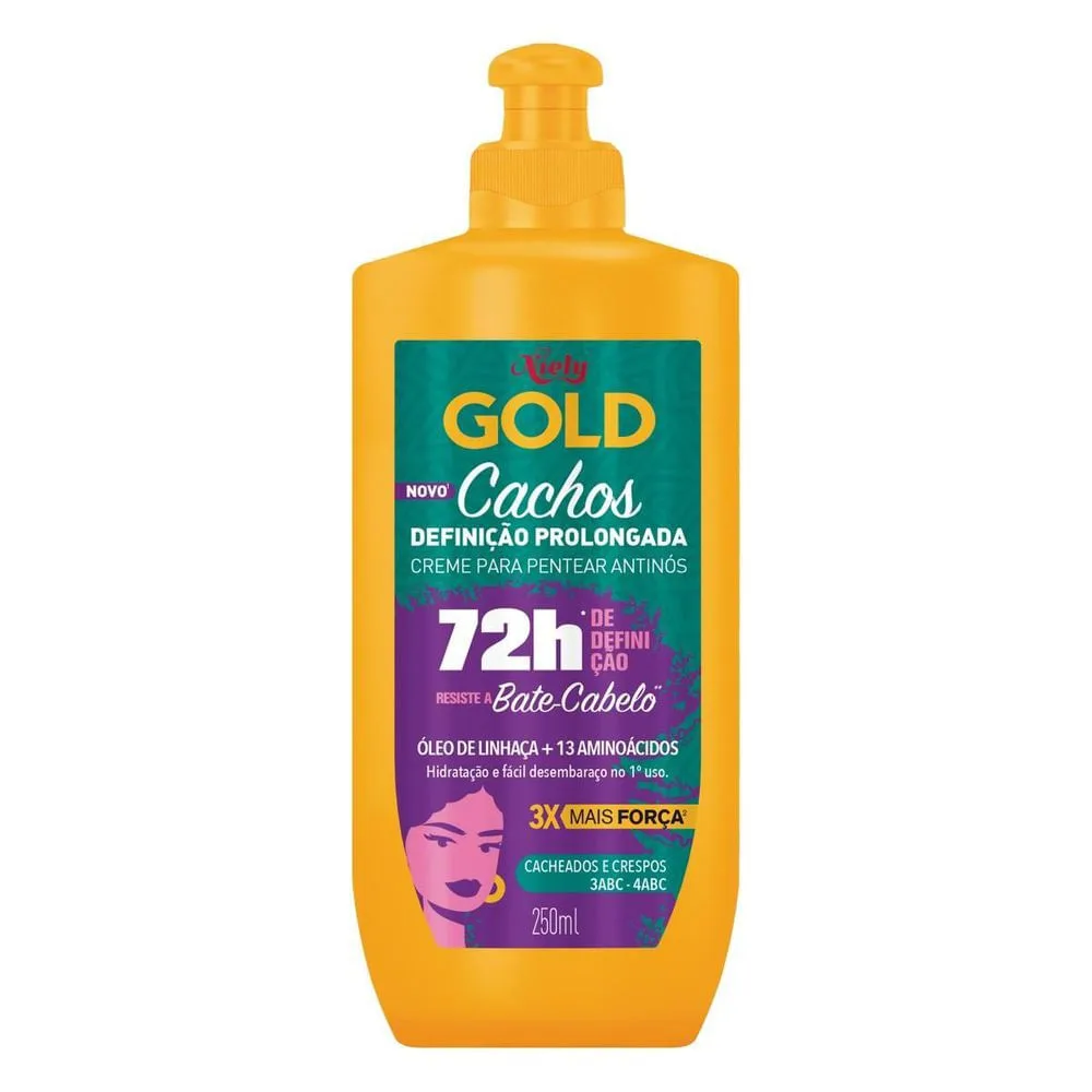 Creme para Pentear Definição Prolongada 250ml Niely Gold Cachos para Cabelos Cacheados e Crespos Creme para Pentear Niely Gold Cachos Definição Prolongada 250ml