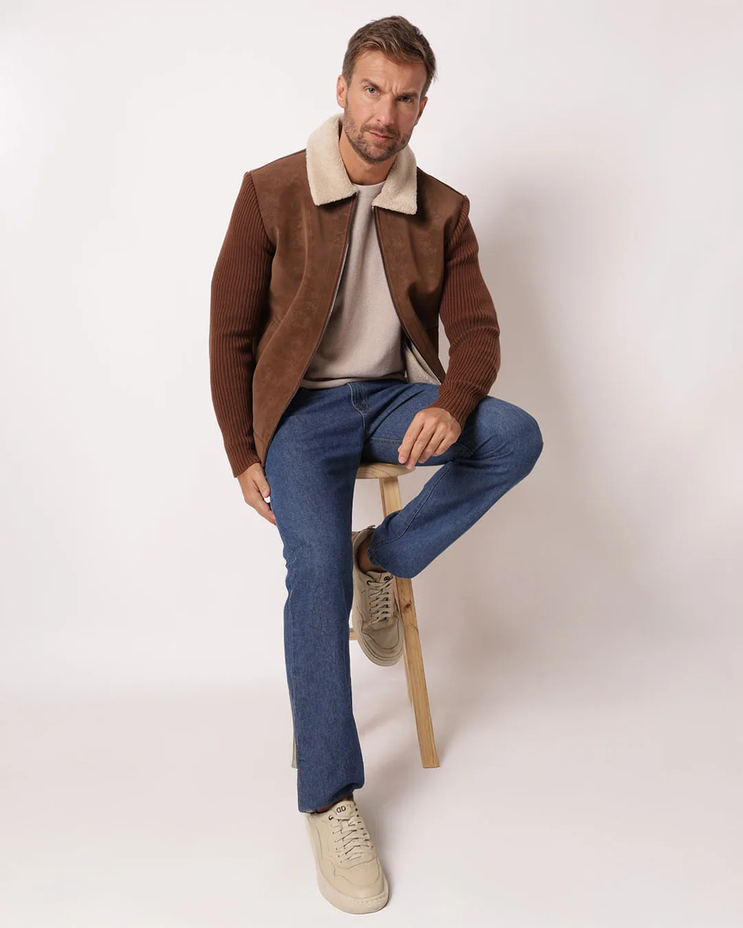 Jaqueta Masculina Suede Gola Peluciada Marrom