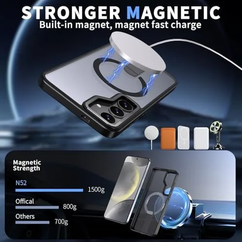 Capa para Samsung Galaxy S25 FE Capinha - Compatível com MagSafe, com protetor de ecrã temperado de 2 peças, estojo ultrafino resistente a choques e quedas com suporte ajustável - Preto