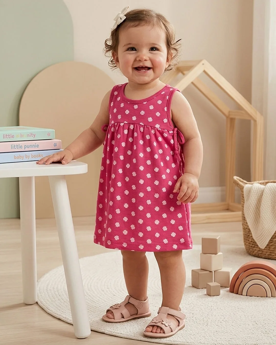Vestido Bebê Algodão Floral Rosa