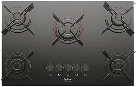 FISCHER COOKTOP À GÁS 5 BOCAS FIT LINE MESA VIDRO PRETO BIVOLT - 26343-57174