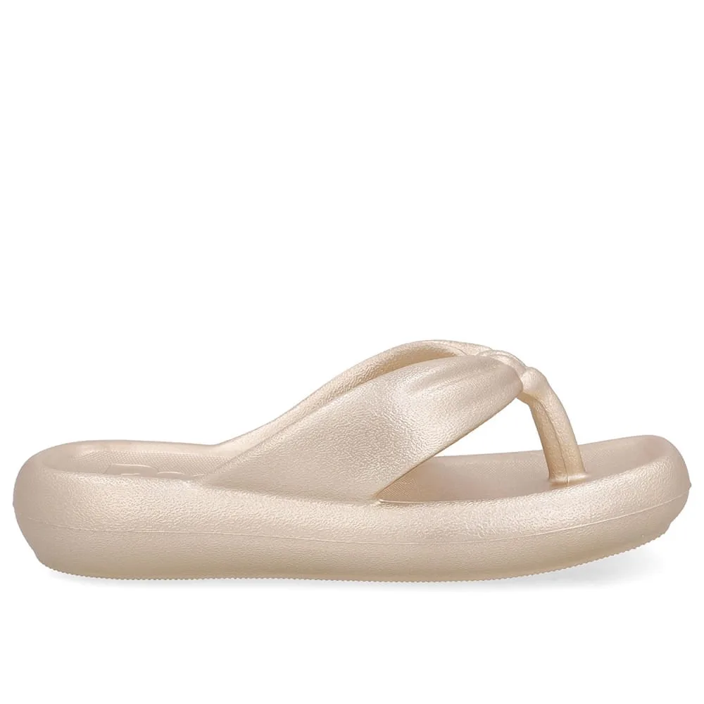Chinelo Dourado Poofy Bico Quadrado Eva