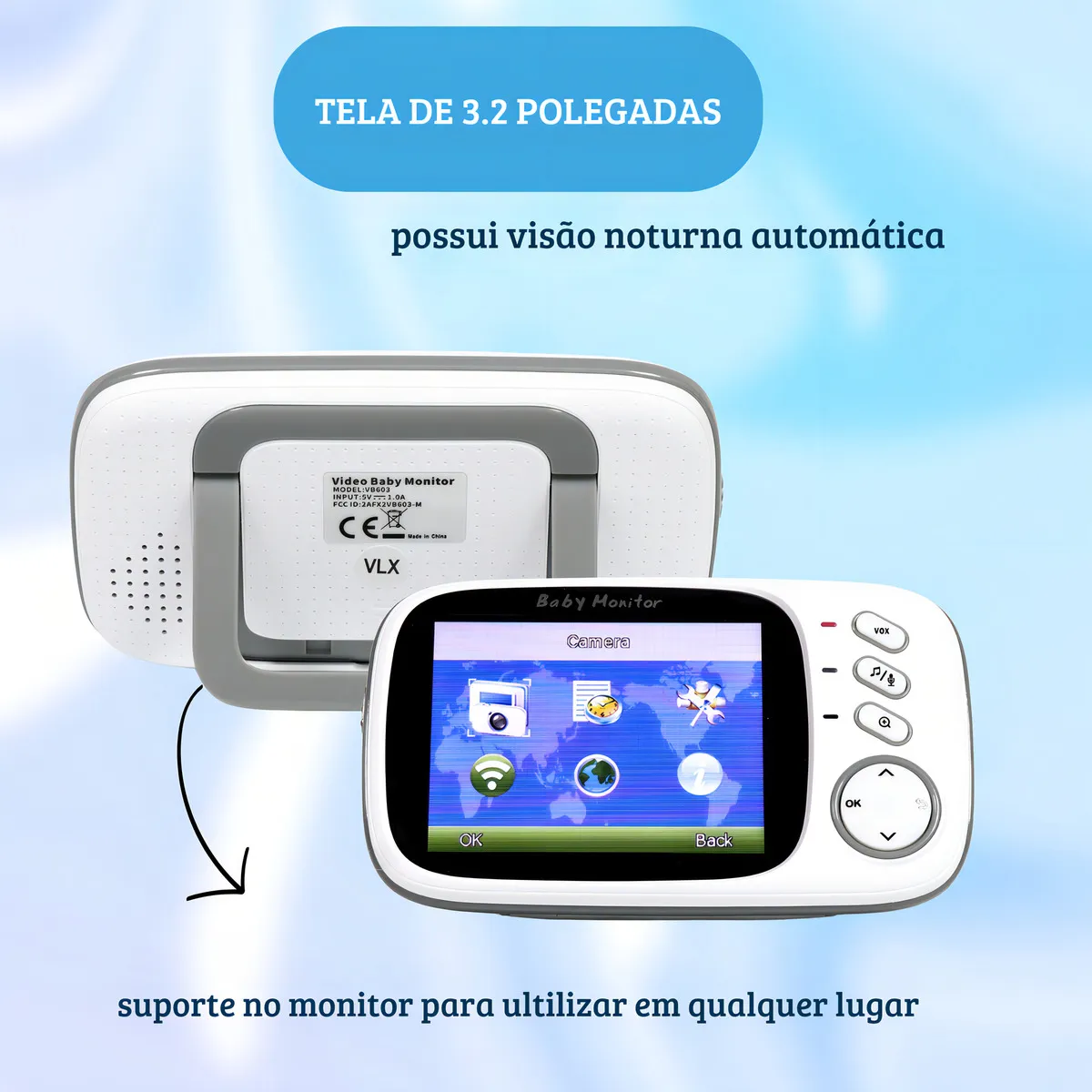 Babá Eletrônica VLX VB603 sem Fio com Câmera cor branco