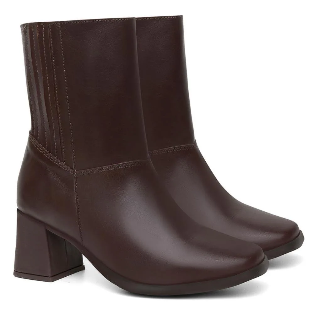 Bota Feminina Couro Cano Médio Zíper Lateral Salto Grosso Marrom