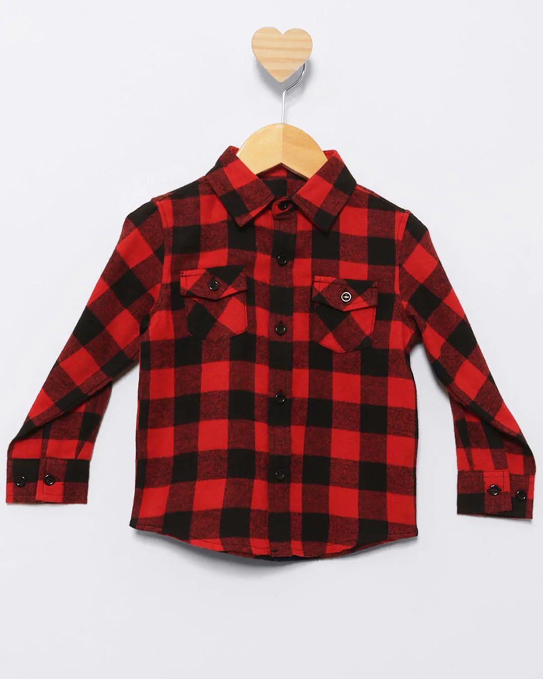 Camisa Bebê Manga Longa Flanelada Xadrez Vermelha