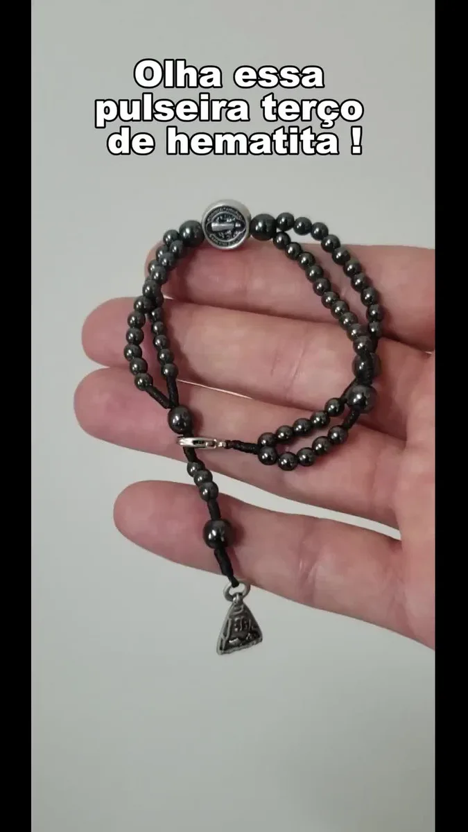 Pulseira Terço Hematita Nossa Senhora Aparecida São Bento