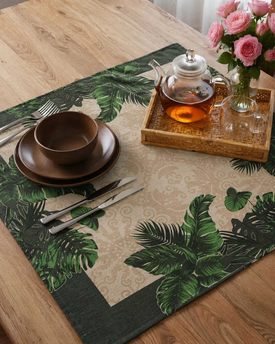 Toalha de Chá Estampada Raner Folhagem Verde
