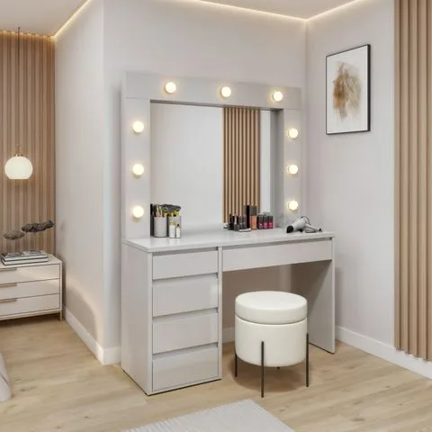 Penteadeira Camarim com Espelho e Lampada 5 Gavetas 100% MDF Anne Naturalle
