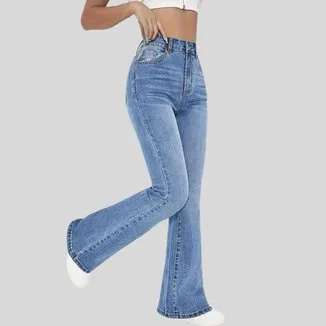 Calça Flare Jeans Feminina Boca de Sino Cintura Alta Modeladora