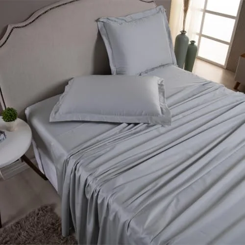 Jogo de Cama 1000 Fios Algodão Egípcio Toque Gelado, Solteiro/Casal/Queen/King, Fronhas com Aba (Cinza, King 4 Peças)