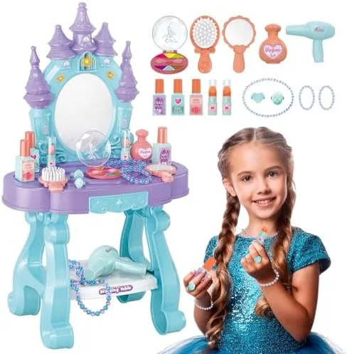 Penteadeira Princesa Infantil Castelo Emite Luz e Som com 15 Acessórios de Beleza Fashion