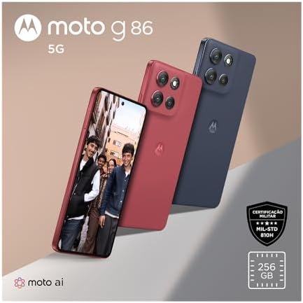 Smartphone Motorola Moto g86 5G - 256GB 24GB (8GB RAM+16GB Ram Boost) Tela 1.5K pOLED, 50MP Sony camera OIS Moto AI, videos em 4K, IP68 + IP69 - Grafite