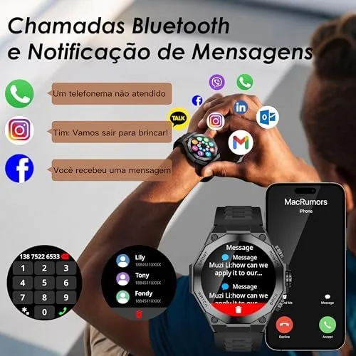 Relogio Inteligente AURAFIT Smartwatch Relógio Inteligente Masculino, com Tela AMOLED 3,6 cm, AI ChatGPT IP67 à Prova d'Água, Chamadas Bluetooth, 150+ Monitoramento Esportivo