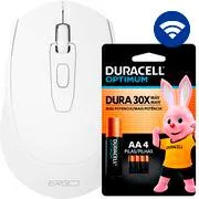 Mouse sem fio, 1600 DPI, Branco, MW7030W, Ergo + Pilha Alcalina Duracell Pequena AA, Optim...