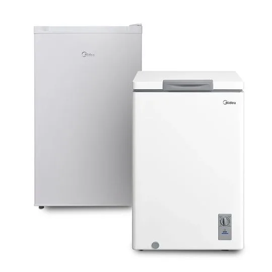 Kit Frigobar Branco 124 Litros Inverter + Freezer Horizontal 100L Branco Inverter Bivolt Midea - 2153