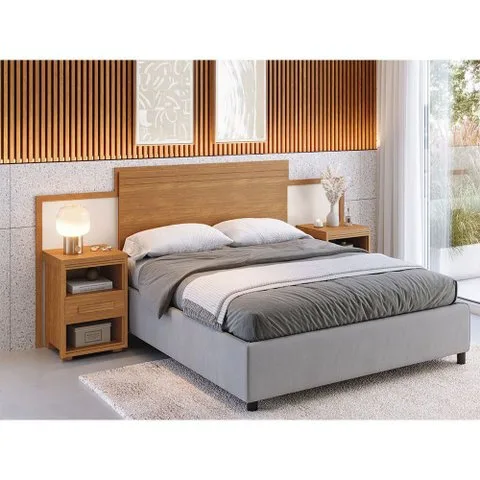Cabeceira para Cama Casal em MDF 233 cm de Largura com 2 Mesas de Cabeceira Dinamarca