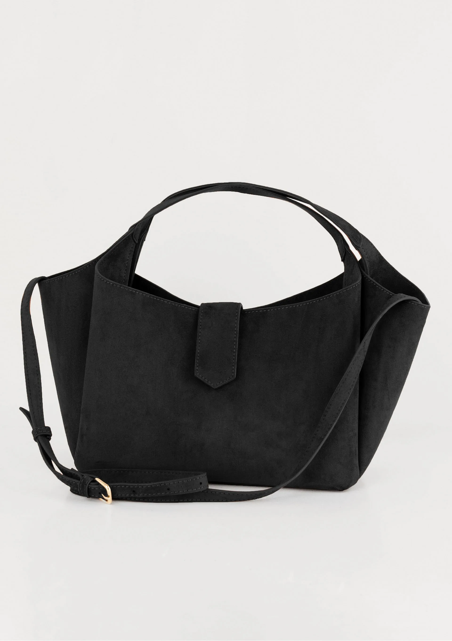 Bolsa Feminina Média Em Suede - Preto