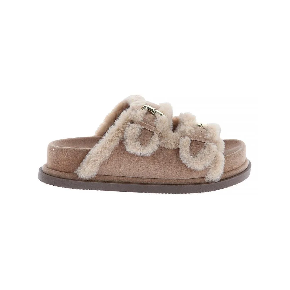Beth - Papete Flatform com Pelos Bege