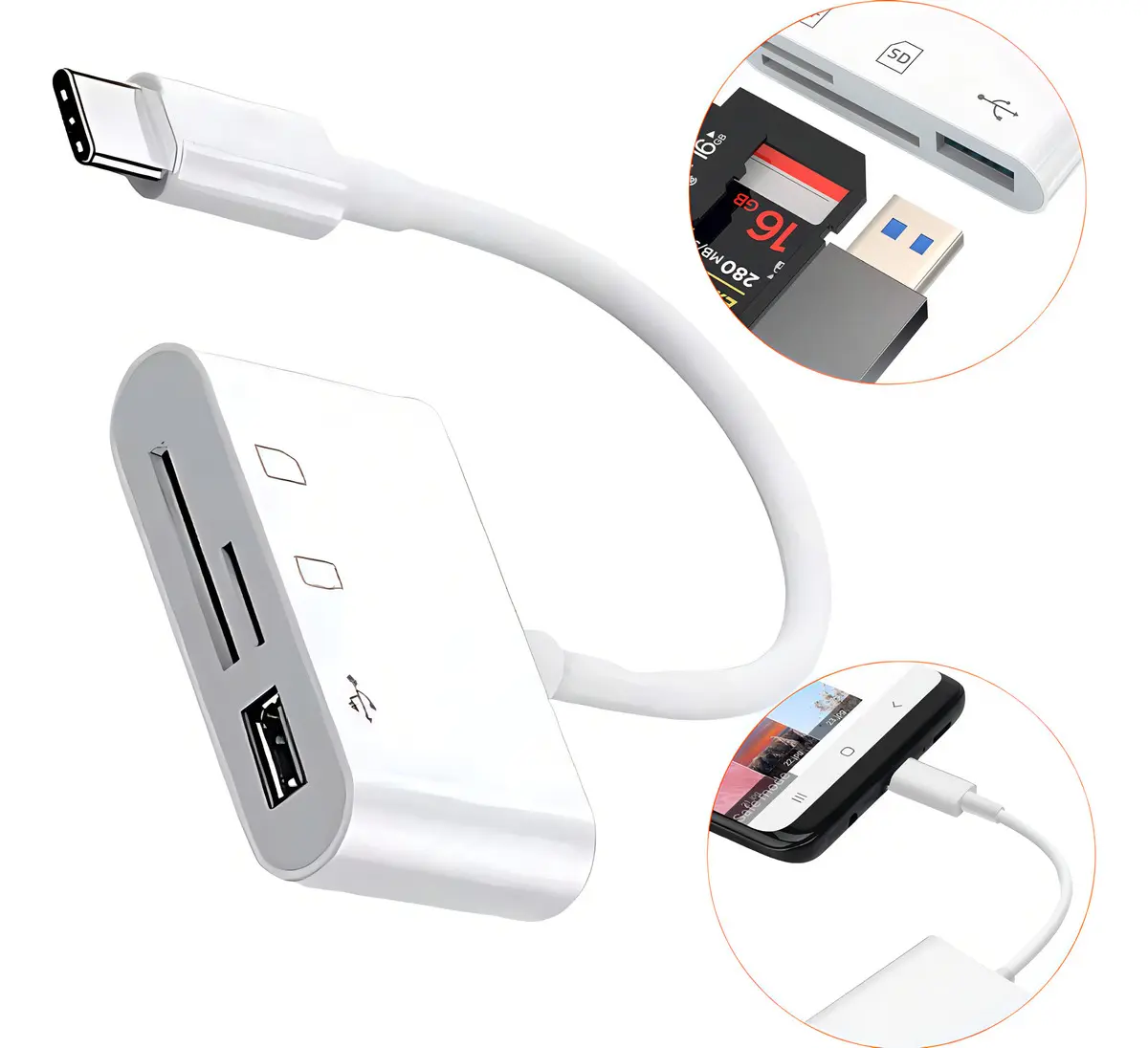 Adaptador USB Tipo C FY 3 em 1 Branco USB 3.0 SD Micro SD 256GB