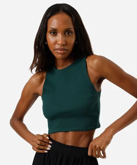 cropped básico feminino de algodão canelado verde