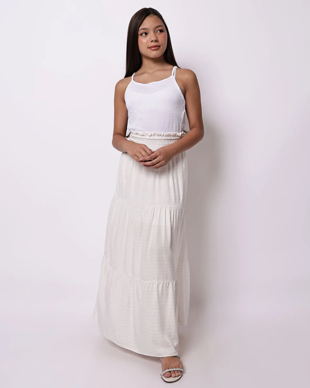 Saia Juvenil Longa Três Marias Listrada Lurex Preta