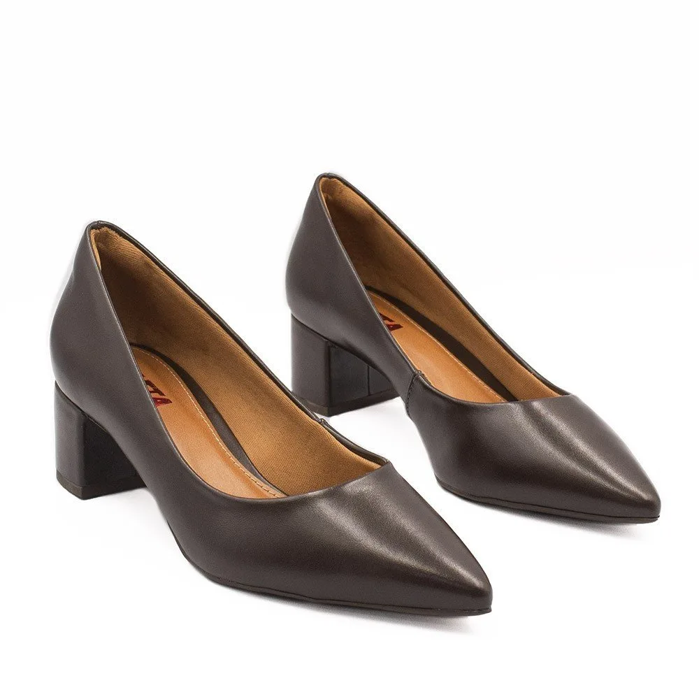 Scarpin Zatta Salto Bloco Baixo Leonor Cafe Marrom