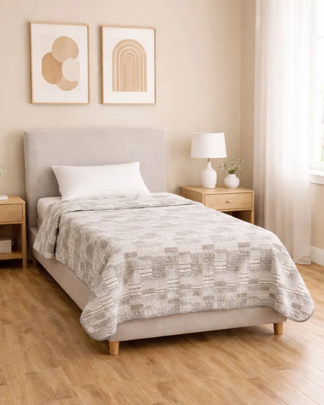 Colcha Solteiro Andreza Dupla Face Estampado Cinza
