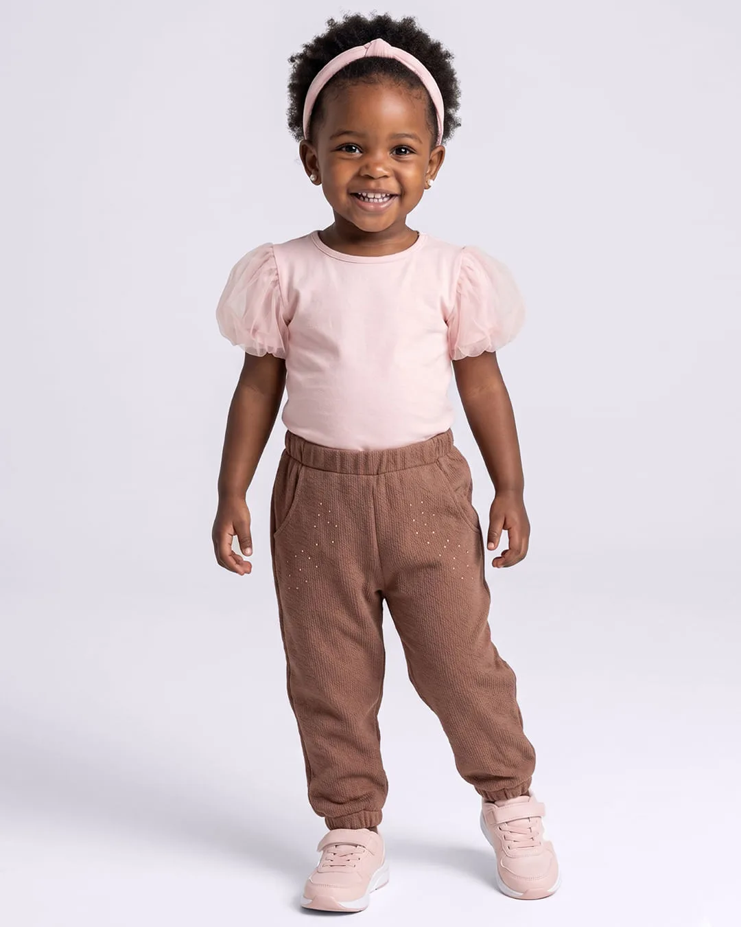 Calça Bebê Texturizada com Brilho e Bolso Marrom