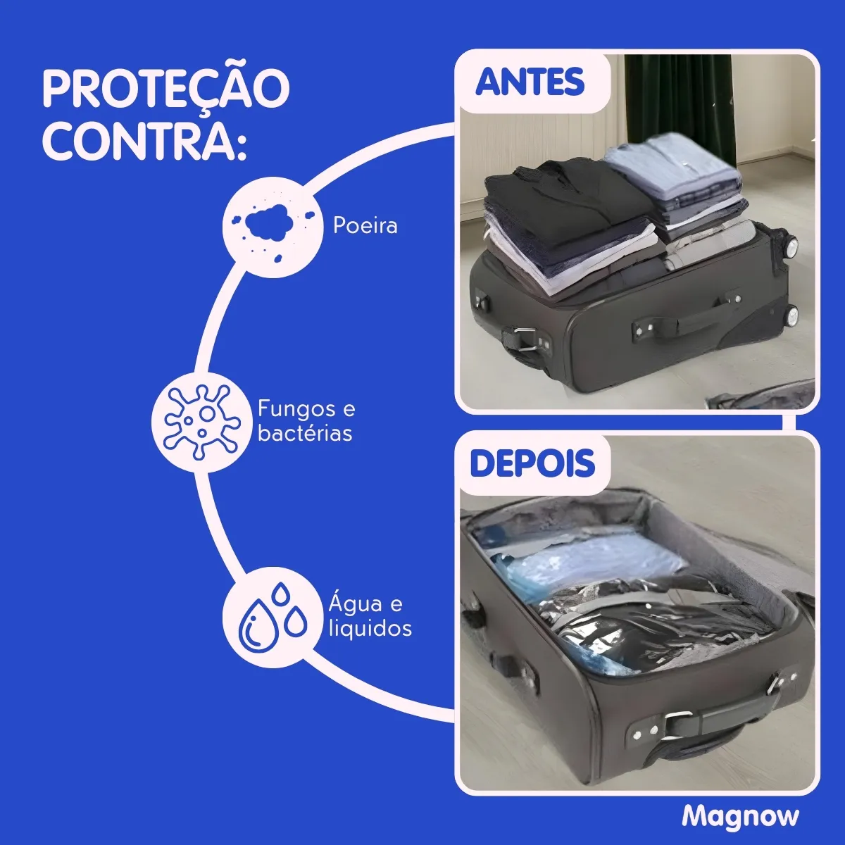 Magnow Pack Sacos A Vácuo Kit 10 Unidades Com Bomba Reutilizável Viagem Organização