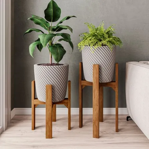 Kit 2 Suportes para vasos de plantas em madeira 40 e 55cm