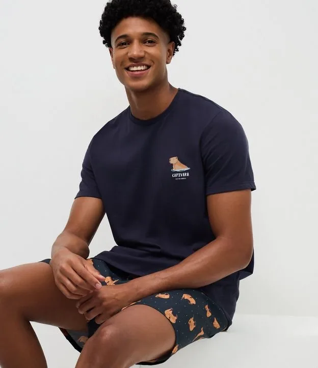 Pijama Curto em Algodão com Estampa de Capivara