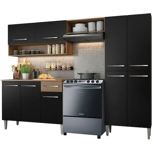 Armário de Cozinha Compacta Madesa Emilly Pop com Balcão - Rustic/Preto - Marrom