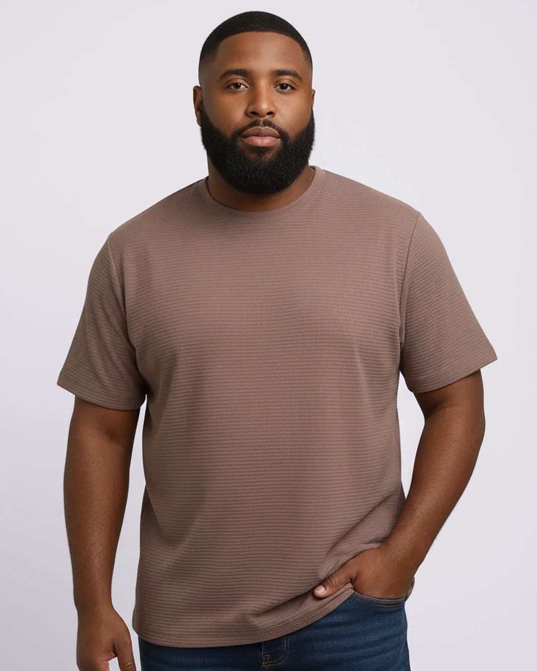 Camiseta Plus Size Masculina Canelada Marrom