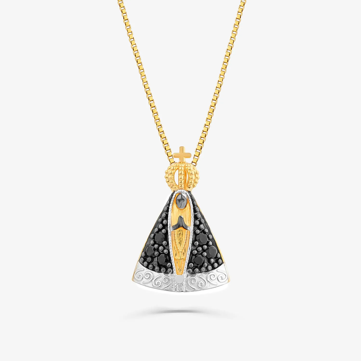 Pingente Nossa Senhora Aparecida com Safira em Ouro Amarelo 18k