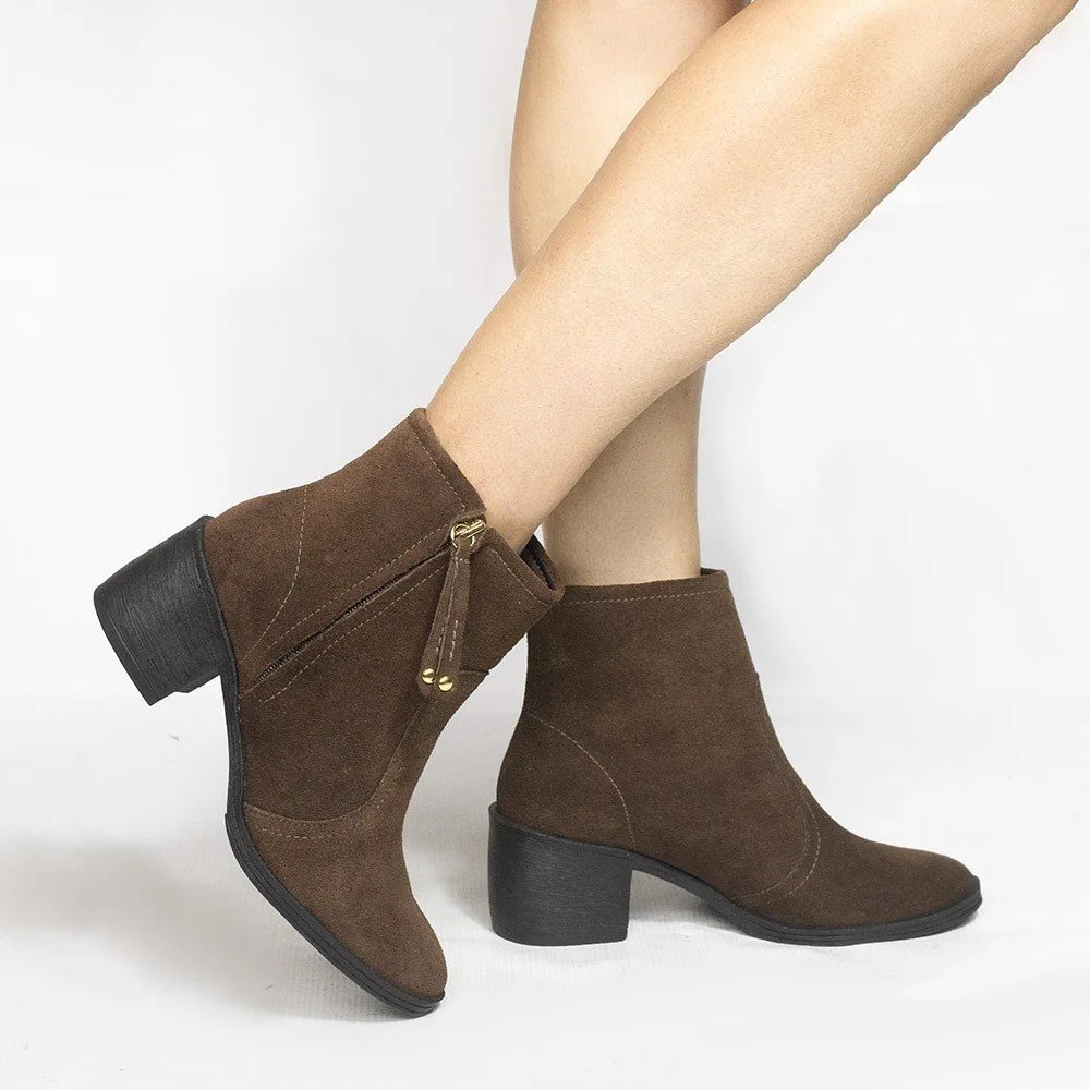 Bota Zatta Cano Médio Salto Bloco Violeta  Camurça Marrom Marrom