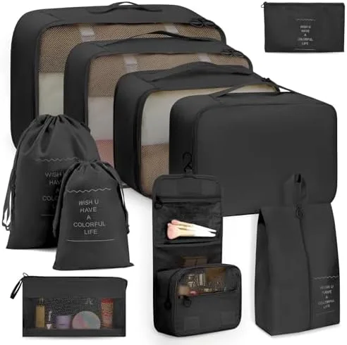 KIT 10 Necessaire Feminina Organizador de Malas para Viagem: Kit Completo de Organização - Inclui Bolsa Organizadora -Organizadores de Bagagem para Viagem-VANOVA (PRETO)