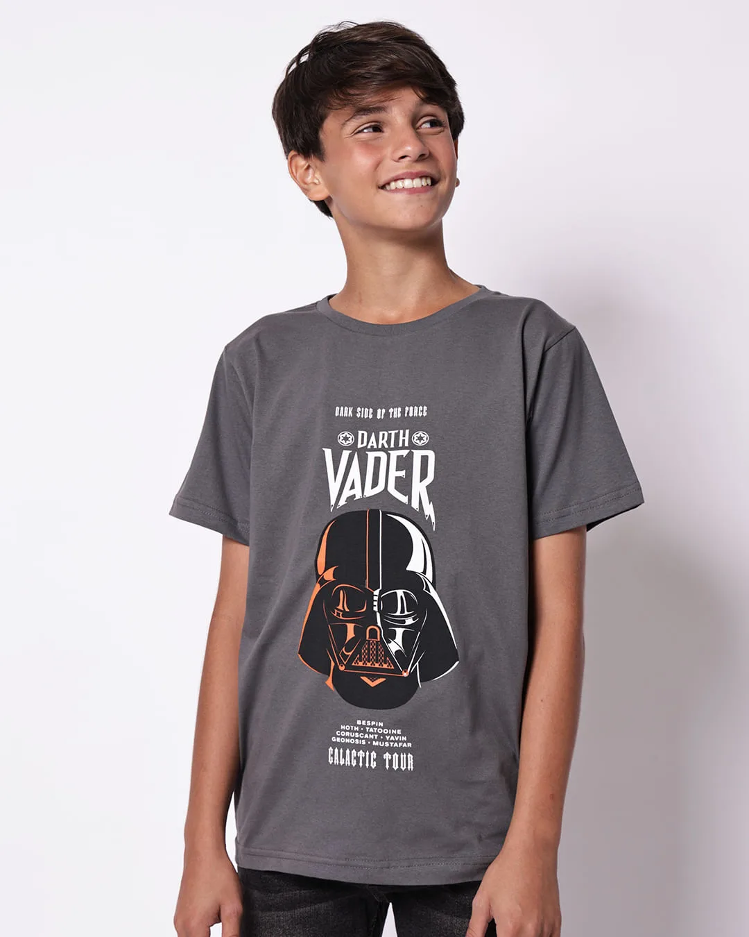 Camiseta Juvenil Algodão Darth Vader Manga Curta Cinza