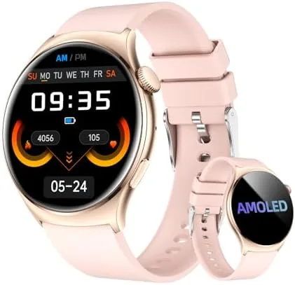 Bettdow Smartwatch feminino Redondo AMOLED 1.43" - Relógio Inteligente com Chamadas Bluetooth, 178+ Modos Esportivos, IP68 à Prova d‘Água, Compatível Android/iOS (Rosa)