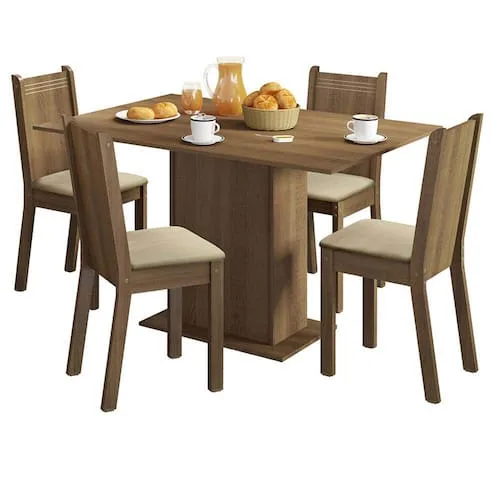 Conjunto Sala de Jantar Lexy Madesa Mesa Tampo de Madeira com 4 Cadeiras - Rustic/Pérola - Marrom