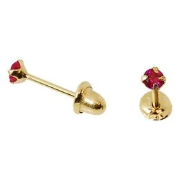 Brinco Ouro 18K Zricônia Vermelha - BR20344