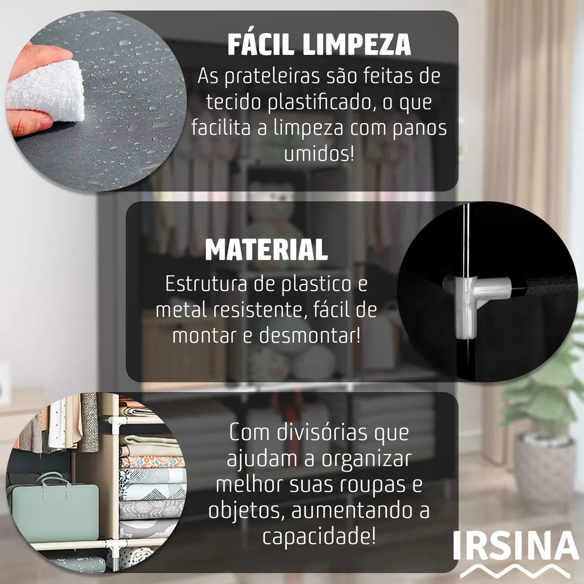 Guarda Roupa Dobrável Organizador Colmeia Preto 8 Prateleiras IRSINA