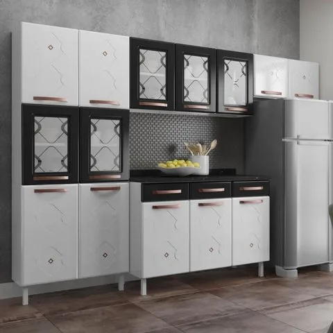Cozinha Completa 14 Portas 3 Gavetas 5 Vidros Mirage New